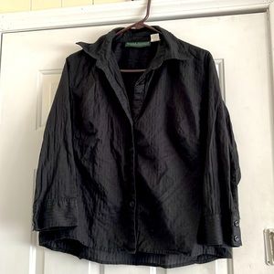 Women’s XL semi-sheer black on black striped button down blouse